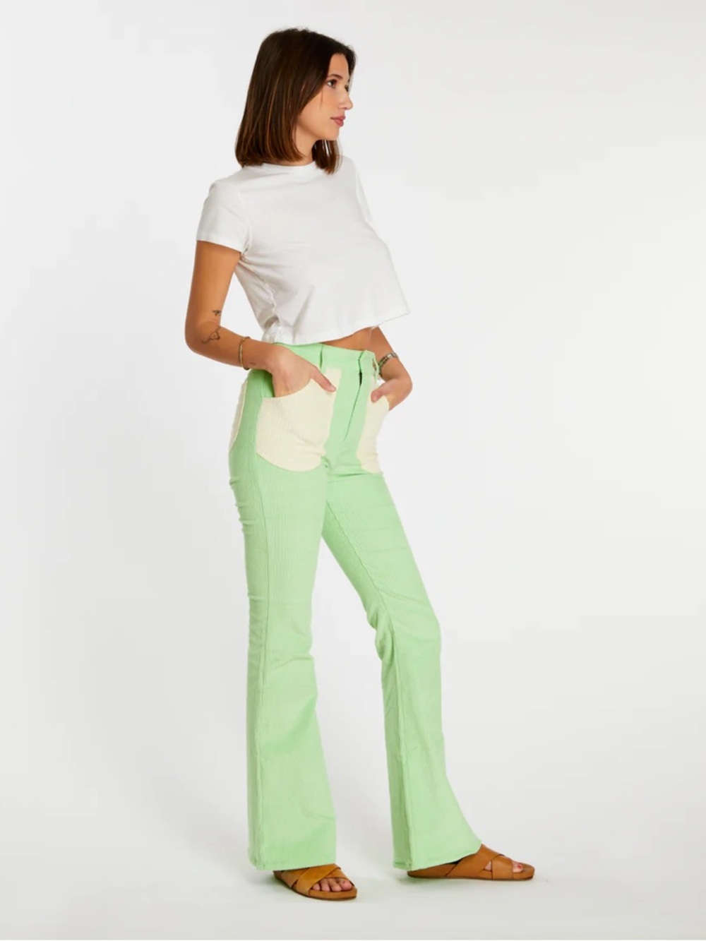 Hammie’s Honeydew Cream Patch Pocket Corduroy Flares Bells High Waist